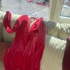 Women's Red Velvet Loungewear Dress